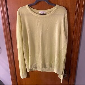 CAbi Lemon Lime Green Split Back Mesh Sleeves Pullover Sweater